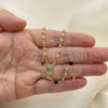 Oro Laminado Thin Rosary, Gold Filled Style Guadalupe and Crucifix Design, with Black Azavache, Polished, Golden Finish, 09.09.0009.18