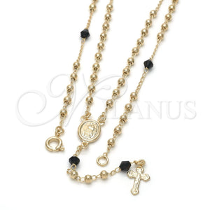Gold Filled Jewelry — Thin Rosary Guadalupe and Crucifix Design with Black — main product view — SKU 117390 | Oro Laminado joyería — Thin Rosary Guadalupe and Crucifix diseño with negro — SKU 117390