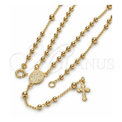Oro Laminado Thin Rosary, Gold Filled Style Caridad del Cobre and Crucifix Design, Polished, Golden Finish, 09.09.0010.18