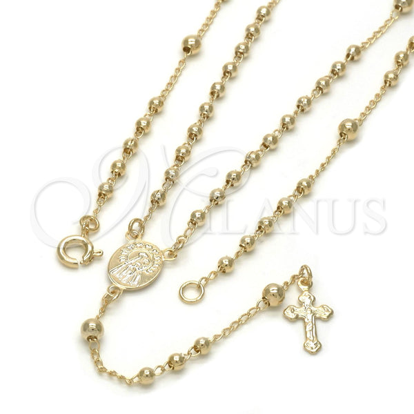 Oro Laminado Thin Rosary, Gold Filled Style Caridad del Cobre and Crucifix Design, Polished, Golden Finish, 09.09.0010.18