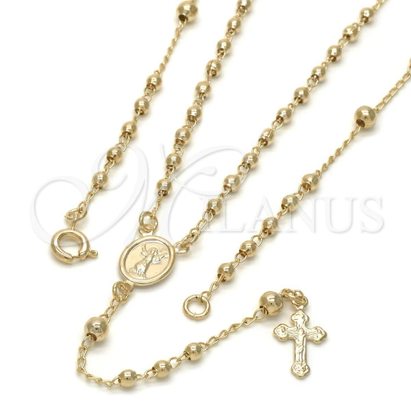 Oro Laminado Thin Rosary, Gold Filled Style Divino NiÃ±o and Crucifix Design, Polished, Golden Finish, 09.09.0011.18