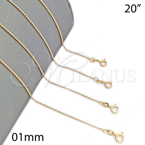 Oro Laminado Basic Necklace, Gold Filled Style Polished, Golden Finish, 04.213.0001.1.20 (01 MM Thickness, 20 Inches Length)