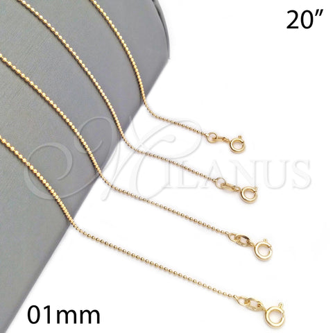 Oro Laminado Basic Necklace, Gold Filled Style Polished, Golden Finish, 04.213.0001.1.20 (01 MM Thickness, 20 Inches Length)