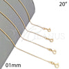 Oro Laminado Basic Necklace, Gold Filled Style Polished, Golden Finish, 04.213.0001.1.20 (01 MM Thickness, 20 Inches Length)
