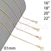 Oro Laminado Basic Necklace, Gold Filled Style Polished, Golden Finish, 04.213.0001.1.20 (01 MM Thickness, 20 Inches Length)