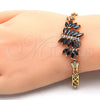 Oro Laminado Fancy Bracelet, Gold Filled Style Heart Design, with Black and White Cubic Zirconia, Polished, Golden Finish, 03.210.0059.08 (06 MM Thickness, 8 Inches Length)