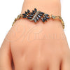 Oro Laminado Fancy Bracelet, Gold Filled Style Heart Design, with Black and White Cubic Zirconia, Polished, Golden Finish, 03.210.0059.08 (06 MM Thickness, 8 Inches Length)