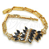 Oro Laminado Fancy Bracelet, Gold Filled Style Heart Design, with Black and White Cubic Zirconia, Polished, Golden Finish, 03.210.0059.08 (06 MM Thickness, 8 Inches Length)
