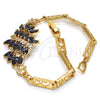 Oro Laminado Fancy Bracelet, Gold Filled Style Heart Design, with Black and White Cubic Zirconia, Polished, Golden Finish, 03.210.0059.08 (06 MM Thickness, 8 Inches Length)
