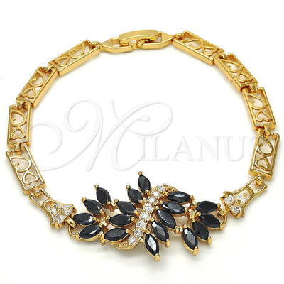Oro Laminado Fancy Bracelet, Gold Filled Style Heart Design, with Black and White Cubic Zirconia, Polished for wholesale, main product view