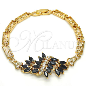 Gold Filled Bracelet — Fancy Bracelet Heart Design with Black and White — main product view — SKU 117458 | Oro Laminado brazalete — elegante Bracelet corazón diseño with negro and blanco — SKU 117458