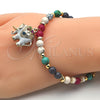 Oro Laminado Charm Bracelet, Gold Filled Style Elephant Design, with Multicolor Crystal, White Enamel Finish, Golden Finish, 03.65.1174.1.07 (06 MM Thickness, 7 Inches Length)