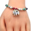 Oro Laminado Charm Bracelet, Gold Filled Style Elephant Design, with Multicolor Crystal, White Enamel Finish, Golden Finish, 03.65.1174.1.07 (06 MM Thickness, 7 Inches Length)