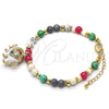 Oro Laminado Charm Bracelet, Gold Filled Style Elephant Design, with Multicolor Crystal, White Enamel Finish, Golden Finish, 03.65.1174.1.07 (06 MM Thickness, 7 Inches Length)