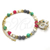 Oro Laminado Charm Bracelet, Gold Filled Style Elephant Design, with Multicolor Crystal, White Enamel Finish, Golden Finish, 03.65.1174.1.07 (06 MM Thickness, 7 Inches Length)
