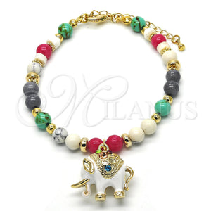 Gold Filled Bracelet — Charm Bracelet Elephant Design with Multicolor Crystal White — main product view — SKU 117491 | Oro Laminado brazalete — Charm Bracelet Elephant diseño with Multicolor cristal blanco — SKU 117491