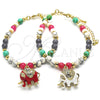 Oro Laminado Charm Bracelet, Gold Filled Style Elephant Design, with Multicolor Crystal, White Enamel Finish, Golden Finish, 03.65.1174.1.07 (06 MM Thickness, 7 Inches Length)