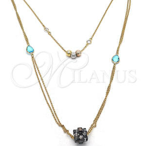 Gold Filled Necklace — Fancy Necklace Teardrop Design with Multicolor Crystal Matte — main product view — SKU 117492 | Oro Laminado collar — elegante Necklace Teardrop diseño with Multicolor cristal Matte — SKU 117492