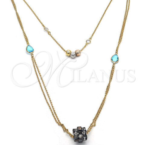 Oro Laminado Fancy Necklace, Gold Filled Style Teardrop Design, with Multicolor Crystal, Matte Finish, Golden Finish, 04.65.0182.18 (02 MM Thickness, 18 Inches Length)