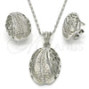 Rhodium Gold Filled Earring and Pendant Adult Set, Teardrop Design, with White Crystal, Polished, Rhodium Finish, 10.160.0151.1