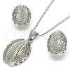 Rhodium Gold Filled Earring and Pendant Adult Set, Teardrop Design, with White Crystal, Polished, Rhodium Finish, 10.160.0151.1