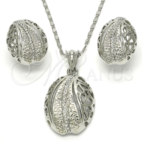 Rhodium Gold Filled Earring and Pendant Adult Set, Teardrop Design, with White Crystal, Polished, Rhodium Finish, 10.160.0151.1