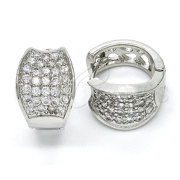 White Gold Filled Huggie Hoop, with White Cubic Zirconia, Polished, Rhodium Finish, 02.217.0068.15