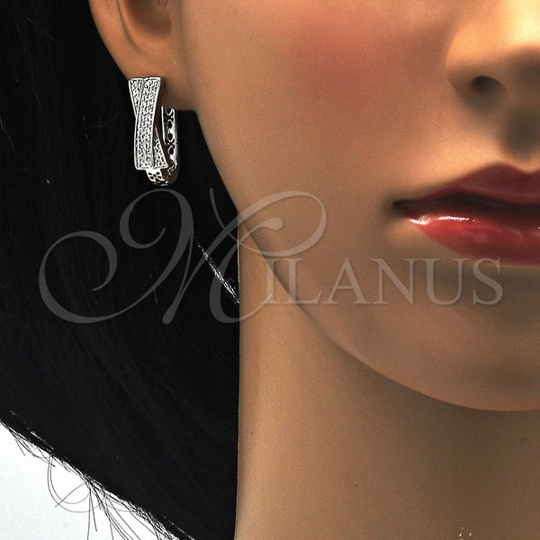 White Gold Filled Hoop Earrings — Huggie Hoop with White Cubic Zirconia Polished 02. — alternate product view — SKU 117515 | Oro Laminado Blanco aretes de aro — Huggie Hoop with blanco Cubic Zirconia pulido 02. — SKU 117515
