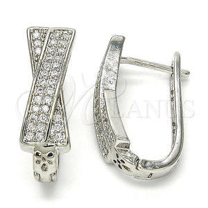 White Gold Filled Hoop Earrings — Huggie Hoop with White Cubic Zirconia Polished 02. — main product view — SKU 117515 | Oro Laminado Blanco aretes de aro — Huggie Hoop with blanco Cubic Zirconia pulido 02. — SKU 117515