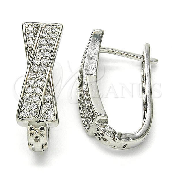 White Gold Filled Hoop Earrings — Huggie Hoop with White Cubic Zirconia Polished 02. — main product view — SKU 117515 | Oro Laminado Blanco aretes de aro — Huggie Hoop with blanco Cubic Zirconia pulido 02. — SKU 117515