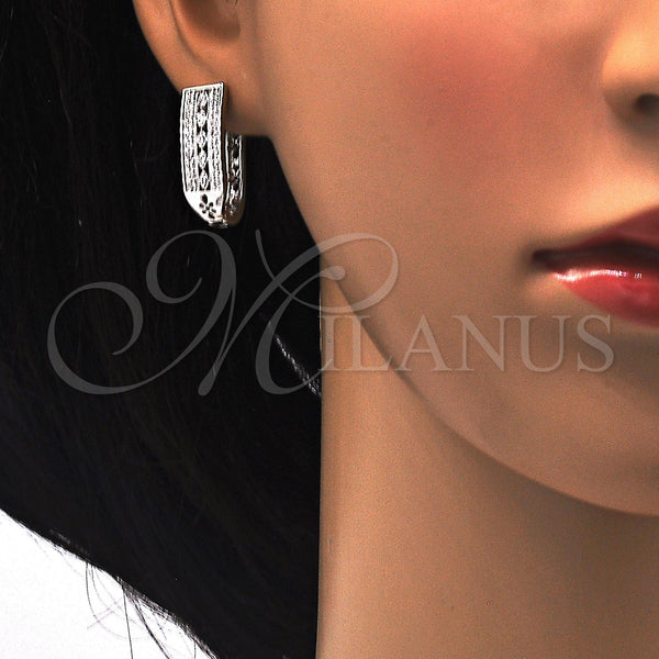White Gold Filled Hoop Earrings — Huggie Hoop with White Cubic Zirconia Polished 02. — alternate product view — SKU 117520 | Oro Laminado Blanco aretes de aro — Huggie Hoop with blanco Cubic Zirconia pulido 02. — SKU 117520