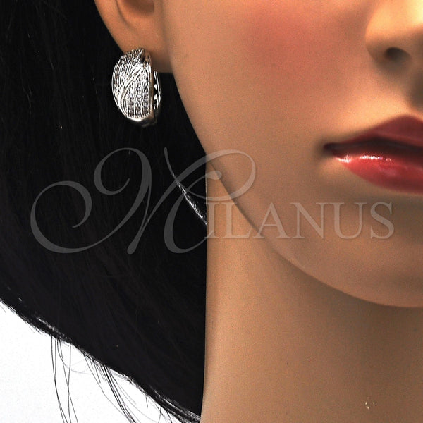 White Gold Filled Hoop Earrings — Huggie Hoop with White Cubic Zirconia Polished 02. — alternate product view — SKU 117521 | Oro Laminado Blanco aretes de aro — Huggie Hoop with blanco Cubic Zirconia pulido 02. — SKU 117521