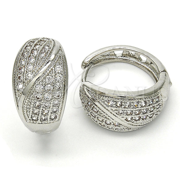 White Gold Filled Hoop Earrings — Huggie Hoop with White Cubic Zirconia Polished 02. — main product view — SKU 117521 | Oro Laminado Blanco aretes de aro — Huggie Hoop with blanco Cubic Zirconia pulido 02. — SKU 117521