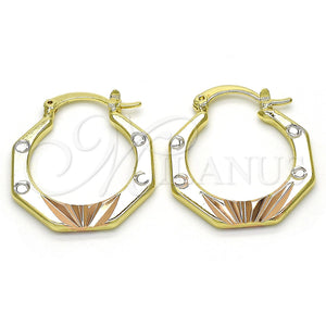 Gold Filled Hoop Earrings — Small Hoop Diamond Cutting Tricolor 02. — main product view — SKU 117538 | Oro Laminado aretes de aro — Small Hoop Diamond Cutting Tricolor 02. — SKU 117538