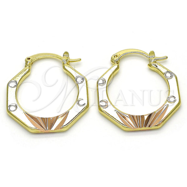 Gold Filled Hoop Earrings — Small Hoop Diamond Cutting Tricolor 02. — main product view — SKU 117538 | Oro Laminado aretes de aro — Small Hoop Diamond Cutting Tricolor 02. — SKU 117538
