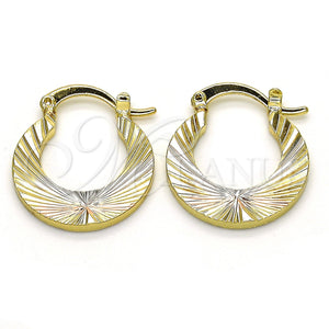 Gold Filled Hoop Earrings — Small Hoop Diamond Cutting Tricolor 02. — main product view — SKU 117541 | Oro Laminado aretes de aro — Small Hoop Diamond Cutting Tricolor 02. — SKU 117541