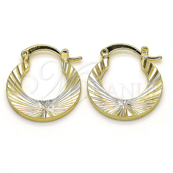 Gold Filled Hoop Earrings — Small Hoop Diamond Cutting Tricolor 02. — main product view — SKU 117541 | Oro Laminado aretes de aro — Small Hoop Diamond Cutting Tricolor 02. — SKU 117541