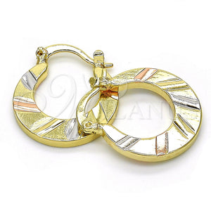 Gold Filled Hoop Earrings — Small Hoop Diamond Cutting Tricolor 02. — main product view — SKU 117542 | Oro Laminado aretes de aro — Small Hoop Diamond Cutting Tricolor 02. — SKU 117542