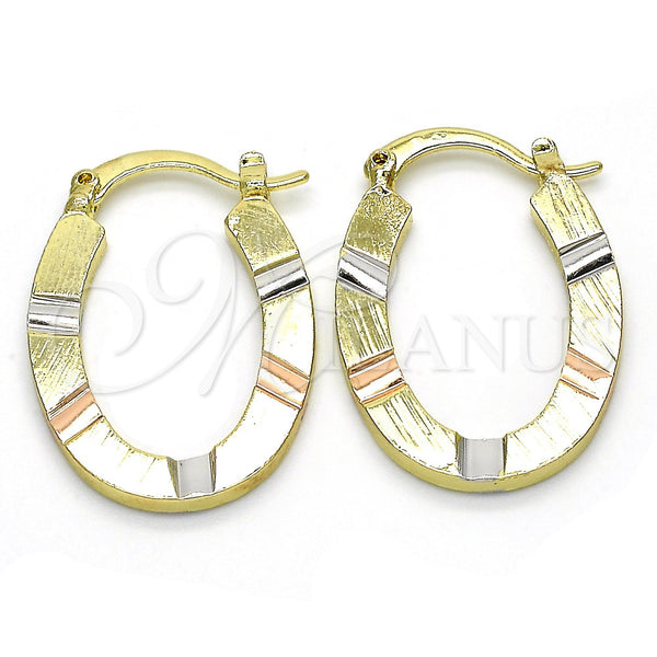 Gold Filled Hoop Earrings — Small Hoop Diamond Cutting Tricolor 02. — main product view — SKU 117544 | Oro Laminado aretes de aro — Small Hoop Diamond Cutting Tricolor 02. — SKU 117544