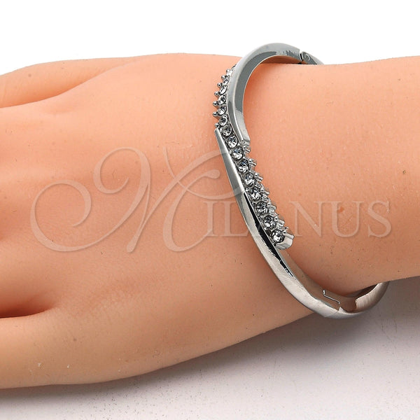 Rhodium Gold Filled Individual Bangle, with White Crystal, Polished, Rhodium Finish, 07.252.0072.1.04 (04 MM Thickness, Size 4 (2.25 Diameter))