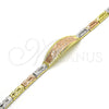 Oro Laminado ID Bracelet, Gold Filled Style Diamond Cutting Finish, Tricolor, 03.26.0037.08 (05 MM Thickness, 8 Inches Length)