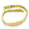 Oro Laminado ID Bracelet, Gold Filled Style Diamond Cutting Finish, Tricolor, 03.26.0037.08 (05 MM Thickness, 8 Inches Length)