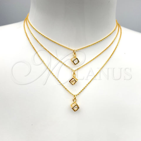 Oro Laminado Pendant Necklace, Gold Filled Style with White Cubic Zirconia, Polished, Golden Finish, 04.60.0011.18 (01 MM Thickness, 18 Inches Length)