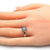 Rhodium Plated Multi Stone Ring, Evil Eye Design, with Sapphire Blue and White Micro Pave, Turquoise Enamel Finish, Rhodium Finish, 01.60.0004.1.07 (Size 7)
