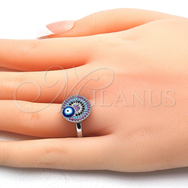 White Gold Filled Ring — Multi Stone Ring Evil Eye Design with Multicolor — alternate product view — SKU 117584 | Oro Laminado Blanco anillo — Multi Stone Ring Evil Eye diseño with Multicolor — SKU 117584