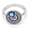 Rhodium Gold Filled Multi Stone Ring, Evil Eye Design, with Multicolor Micro Pave, Blue Enamel Finish, Rhodium Finish, 01.60.0005.1.07 (Size 7)