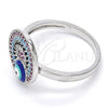 Rhodium Gold Filled Multi Stone Ring, Evil Eye Design, with Multicolor Micro Pave, Blue Enamel Finish, Rhodium Finish, 01.60.0005.1.07 (Size 7)