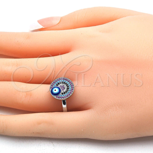 White Gold Filled Ring — Multi Stone Ring Evil Eye Design with Multicolor — alternate product view — SKU 117585 | Oro Laminado Blanco anillo — Multi Stone Ring Evil Eye diseño with Multicolor — SKU 117585