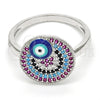 Rhodium Gold Filled Multi Stone Ring, Evil Eye Design, with Multicolor Micro Pave, Blue Enamel Finish, Rhodium Finish, 01.60.0005.1.08 (Size 8)
