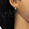 Oro Laminado Stud Earring, Gold Filled Style Pineapple Design, with White Micro Pave, Polished, Golden Finish, 02.310.0001